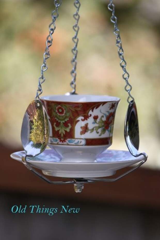 This is a cool way to use some pretty old spoons and cup and saucer.