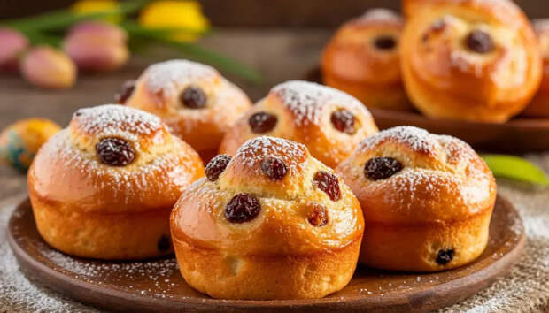 Испеките маленькие куличи за 20 минут: булочки с изюмом, которые тают во рту