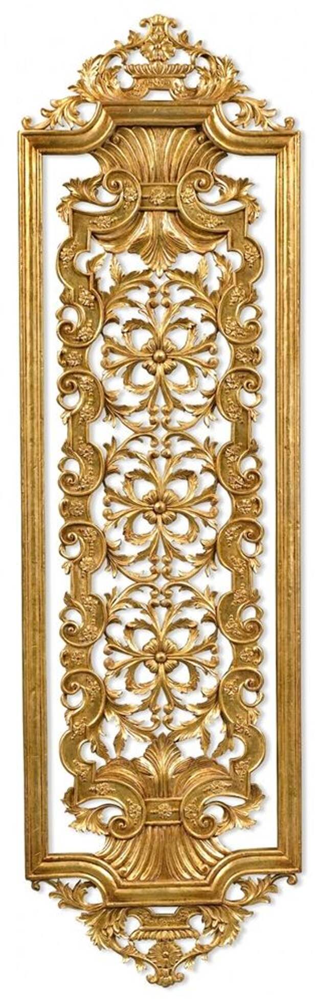Hand carved pair of solid wood and gilded wall panel