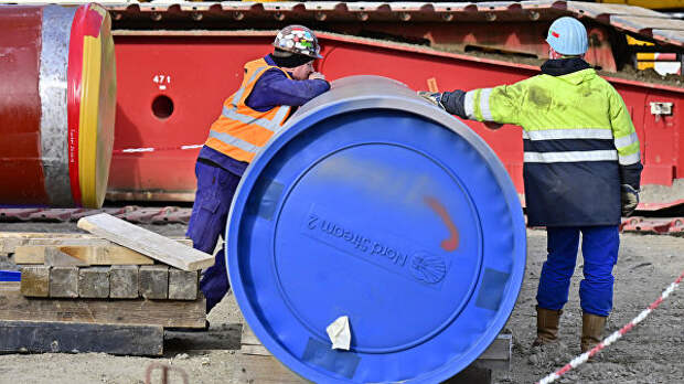 Рабочие на строительной площадке газопровода Nord Stream 2 в немецком Лубмине