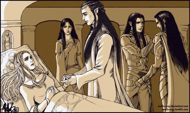 Элронд и его семья: Келебриан, Арвен, Элладан и Эльрохир (арт www.deviantart.com).