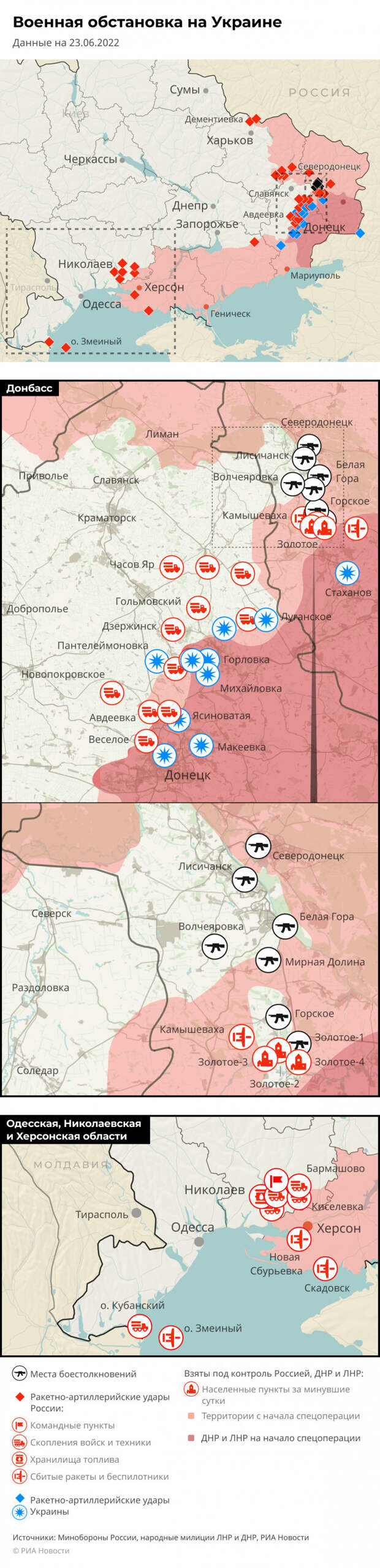 Карта спецоперации Вооруженных сил России на Украине на 23.06.2022