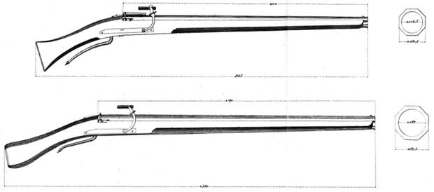 Испанские аркебуза и мушкет, сделанные почти наверняка ближе к середине XVI века. В змейках зажаты куски фитиля. Калибры: 16,5 мм и 22 мм; полная длина: 1,365 м и 1,560 м, соответственно. Arantegui y Sanz, лист 24 - Бикокка, Родос, Павия и мятеж «вольных рыцарей» | Военно-исторический портал Warspot.ru