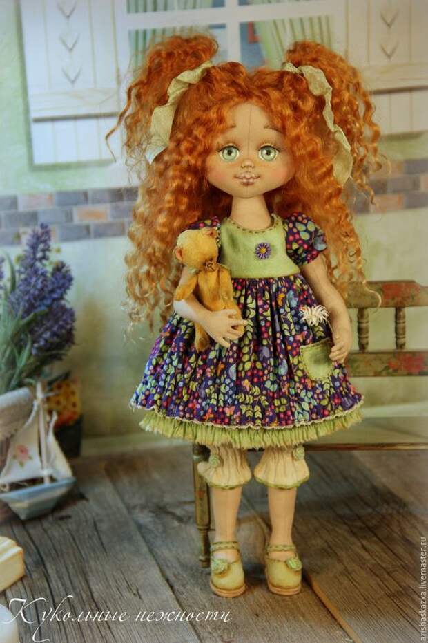 Купить Маргаритка . Кукла авторская . Кукла ручной работы . - рыжий, синий, зеленый, рыжая девочка: 