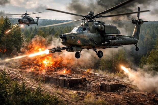 Удар вертолетов Ми-28 уничтожил укрепления ВСУ на Красноармейском направлении