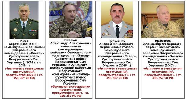 Высокопоставленным украинским военным заочно предъявлены обвинения в геноциде русскоязычного населения на Донбассе