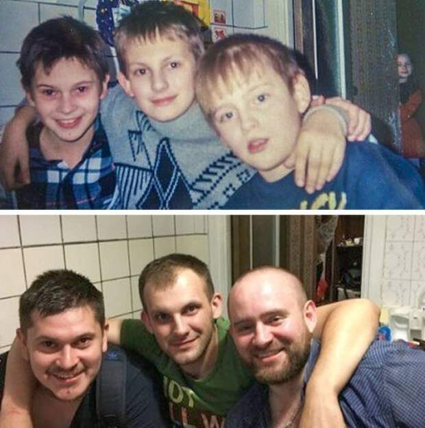 Трое друзей в 1999 и 2016 годах. 