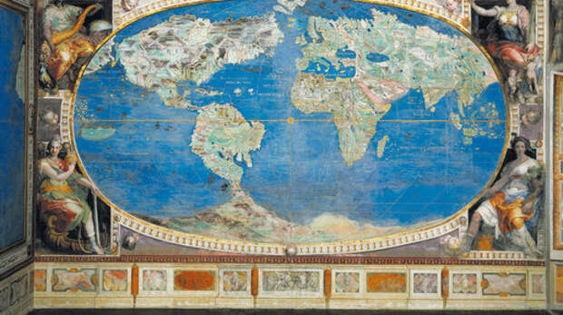 Зеленая Антарктида на огромной карте во дворце Фарнезе. Примеры иной географии Земли 16 века