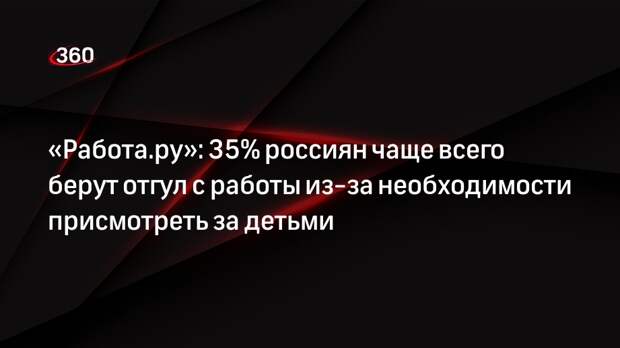 «Работа.ру»: 35% россиян чаще всего берут отгул с работы из-за необходимости присмотреть за детьми