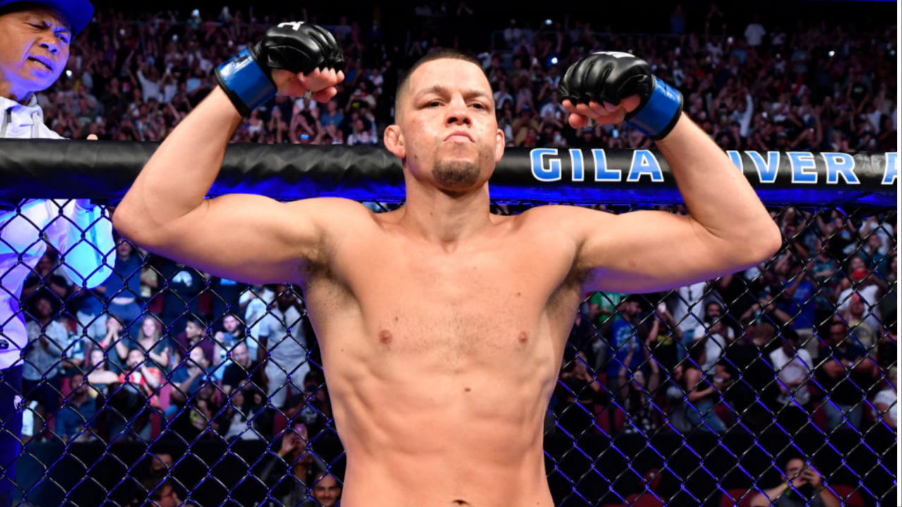 Nate Diaz flexing on Leon Edwards