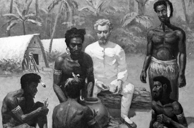 Репродукция картины «Миклухо-Маклай среди папуасов» работы художника Л. Успенского.