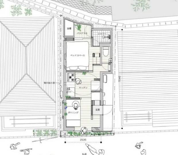 План-чертеж миниатюрного жилого дома «Love2House», созданного архитектором Takeshi Hosaka (Токио, Япония). | Фото: zen.yandex.ru.