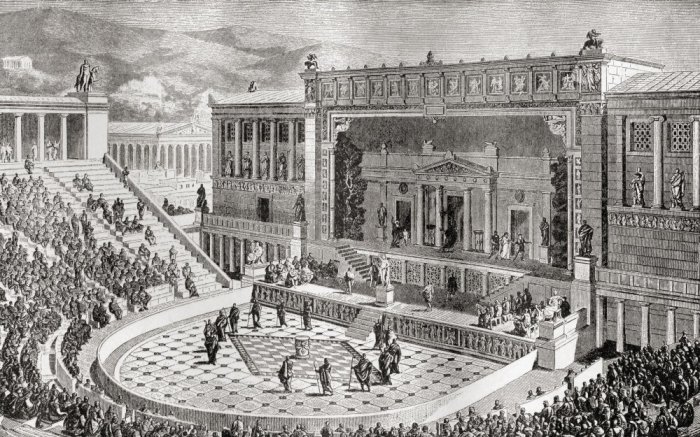 Театр Диониса, Афины Греция. Изображение из книги Harmsworth History of the world, опубликованной в 1908 году. \ Фото: amazon.com. Театр Диониса, Афины Греция. Изображение из книги Harmsworth History of the world, опубликованной в 1908 году. \ Фото: amazon.com.
