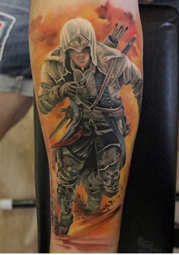 7. У того, кто делал эту татуировку по Assassin's Creed III, явный талант геймеры, игры, татуировки