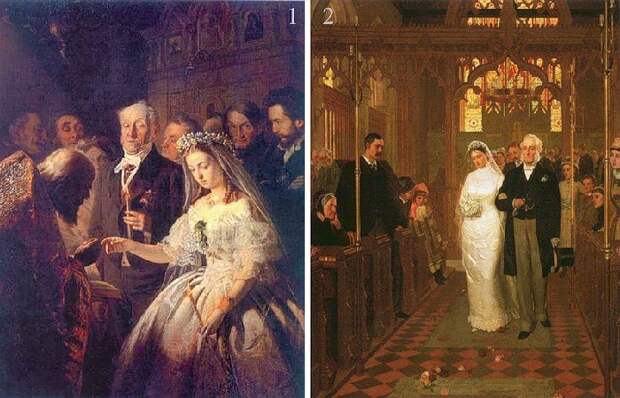 1. Василий Владимирович Пукирев «Неравный брак» (1862). <br>2. Эдмунд Блэйер Лейтон «Пока смерть не разлучит нас» (1878). 1. Василий Владимирович Пукирев «Неравный брак» (1862). <br>2. Эдмунд Блэйер Лейтон «Пока смерть не разлучит нас» (1878).