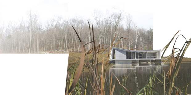 Загородный дом для отдыха на берегу пруда в США
