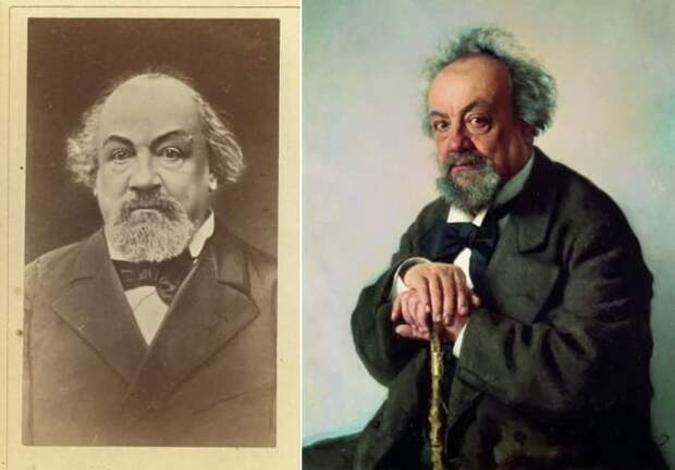 И. Репин. Портрет А. Ф. Писемского, 1880, и фото писателя | Фото: palitra.co и memory.loc.gov
