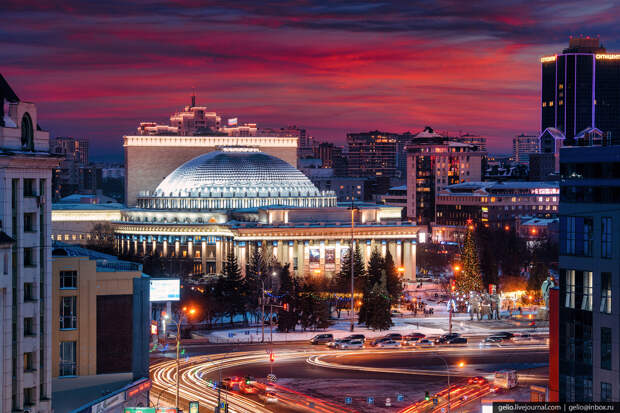 Зимний Новосибирск, оперный, вечерний город