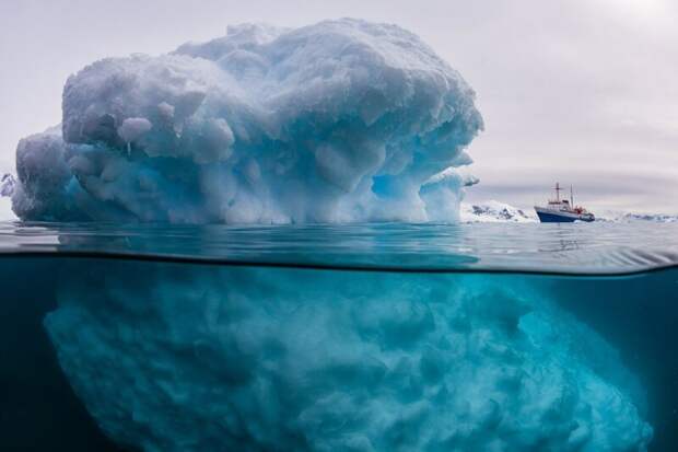 А одна канадская фирма уже давно вылавливает айсберги  для производства чистой воды айсберг, интересное, лед, под водой, природа