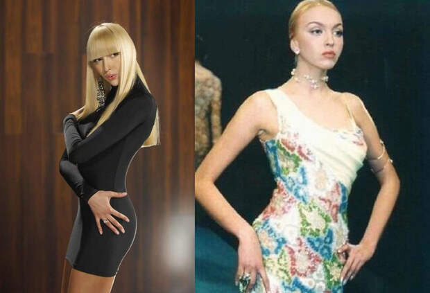 Оля Полякова в 2005 и 2007 годах