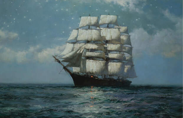 A Clipper Ship in a Moonlit Sea (700x451, 290Kb)