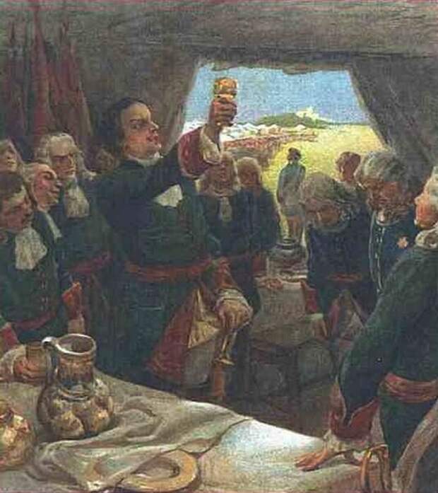 К. В. Лебедев. Пётр I пьёт за здоровье шведов, побежденных в Полтавской битве.
