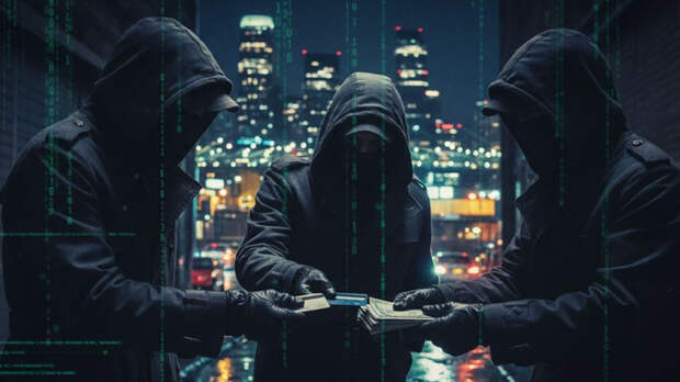 Мошенники с банковскими картами, группа подозрительных людей в тёмной одежде / Изображение сгенерировано ИИ Mira на базе Chat GPT-5 / amic.ru