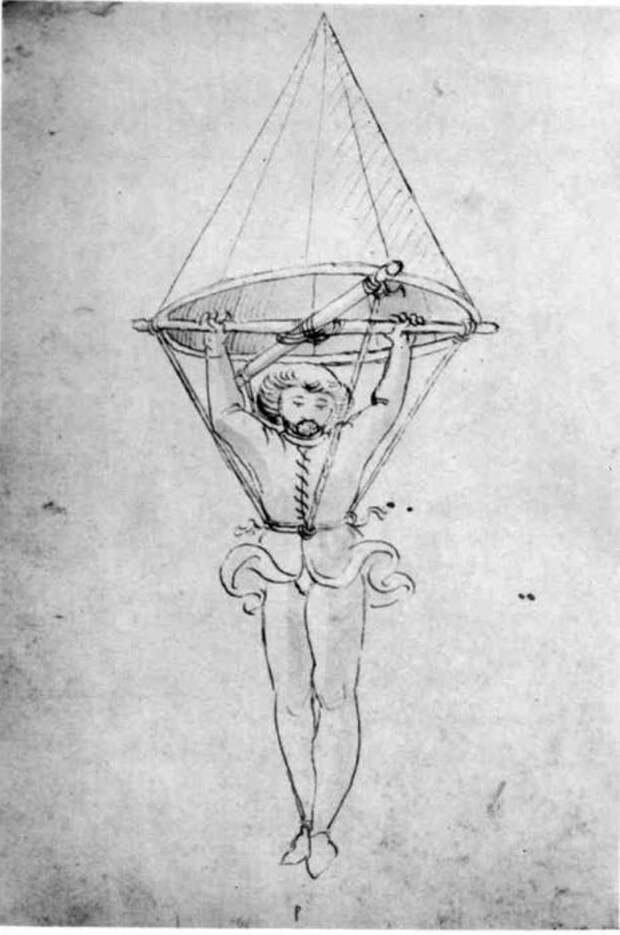 Первое изображение парашюта в рукописи неизвестного итальянского автора 1470-х годов.