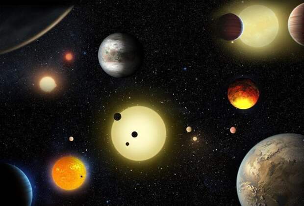 Визуализация некоторых планет и звезд, открытых с помощью космического телескопа "Кеплер". Всего он открыл более 1200 планет за пределами нашей Солнечной системы. На девяти из них с большой долей вероятности есть условия для зарождения жизни космос, красота, планета, рисунки, художники