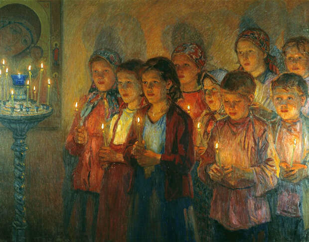 Богданов-Бельский, «В церкви». Богданов-Бельский, «В церкви».