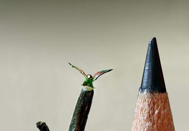Зелёная щурка красота, миниатюра, необычное, птицы, скульптура