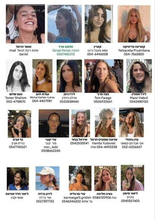 Список израильских девушек-военнослужащих  взятых в плен боевиками ХАМАС.