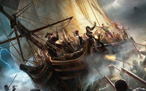 Кто не пират, тот не моряк, на мачте реет чёрный флаг, и скалит зубы омерзительная рожа, готов к атаке экипаж, и вот идём на абордаж, даруй удачу нам в бою весёлый роджер!