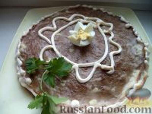Фото к рецепту: Торт печеночный из куриной печени (с молоком)