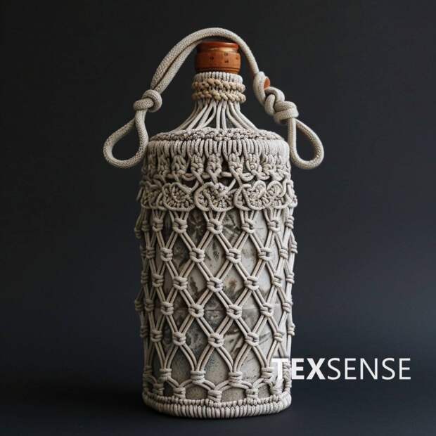 Чехол для бутылка макраме, созданный нейросетью