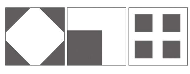 Рис. 1. Возможное расположение застроенных участков (темная заливка), общая площадь которых для каждого квадрата одинакова 