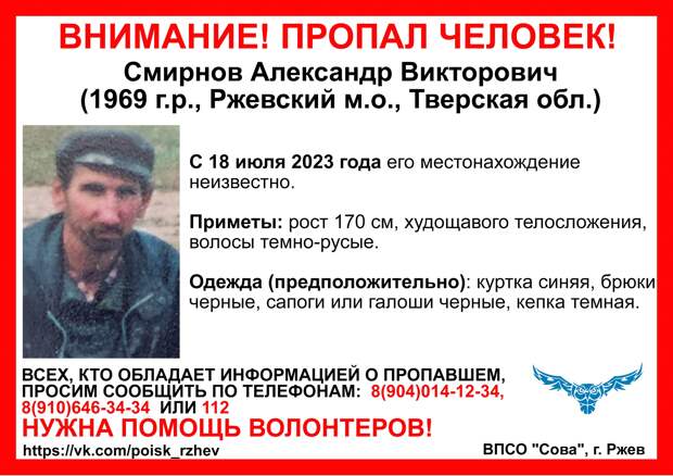 Больше месяца ищут пропавшего жителя Ржевского округа