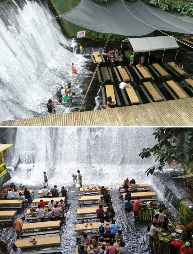 Обед у водопада, ресторан Labassin Waterfall, Сан-Пабло, Филиппины мир, подборка, ресторан