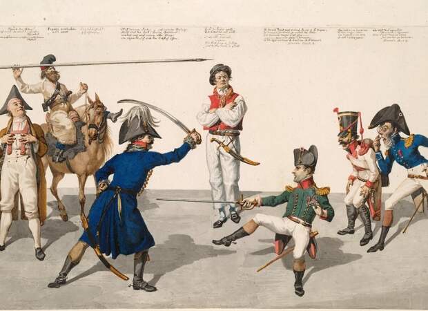 Карикатурный Наполеон в поединке с Блюхером. Художник: Johann Gottfried Schadow