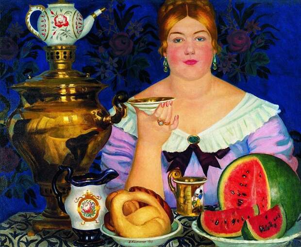Купчиха, пьющая чай. Автор: Борис Кустодиев. Купчиха, пьющая чай. Автор: Борис Кустодиев.