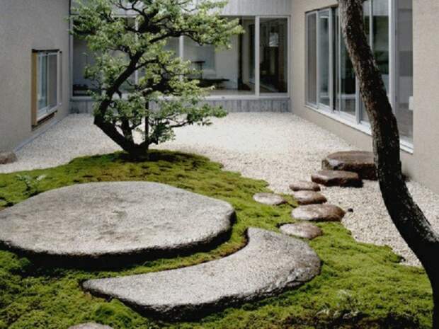 Маленький сад в стиле минимализма - отлично впишется в интерьер загородного дома.