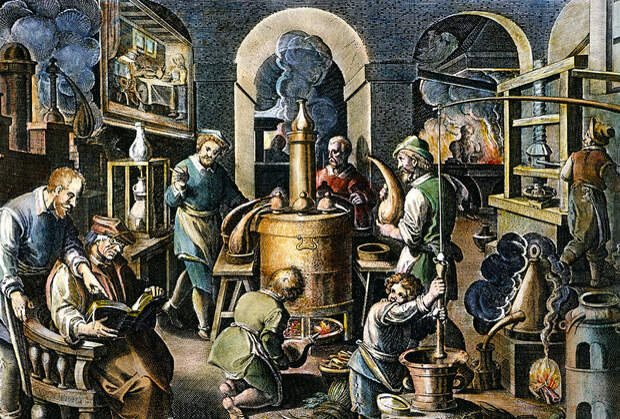 Алхимическая лаборатория, XVI век