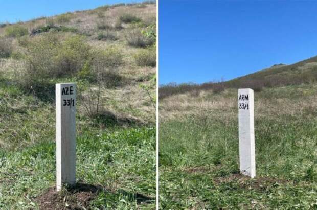 На границе между Азербайджаном и Арменией установлен пограничный столб