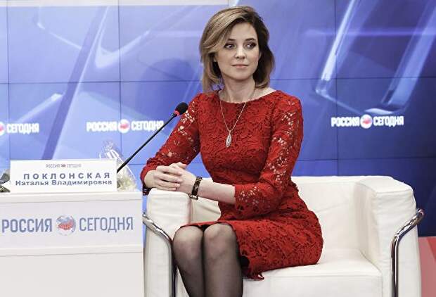 Наталья Поклонская на пресс-конференции в Симферополе по случаю годовщины воссоединения Крыма с Россией