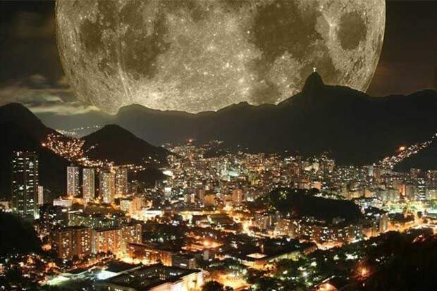 11. Суперлуние над Рио-де-Жанейро мир, нло, обман, призрак, фото, фотомонтаж, явление
