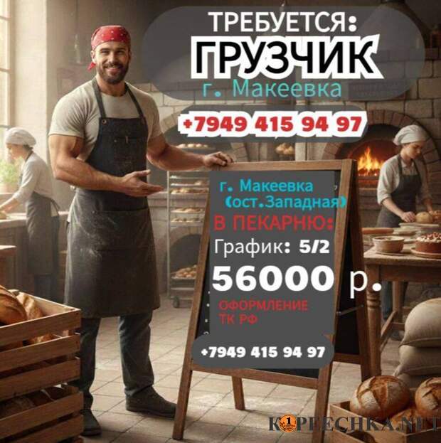 Грузчик в пекарню в Макеевке - 56 000 руб
