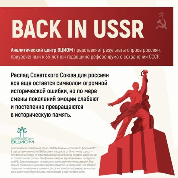 «Скорее историческая ошибка, чем закономерность». ВЦИОМ выяснил отношение россиян к распаду СССР