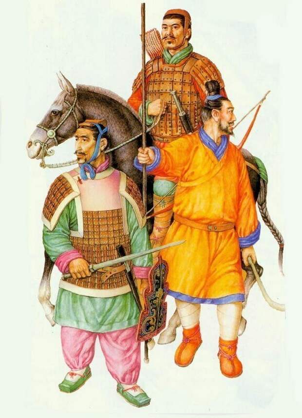 Современная реконструкция воинов терракотовой армии. Источник: Ancient Chinese Armour. — Shanghai, 1996. — Р. 33