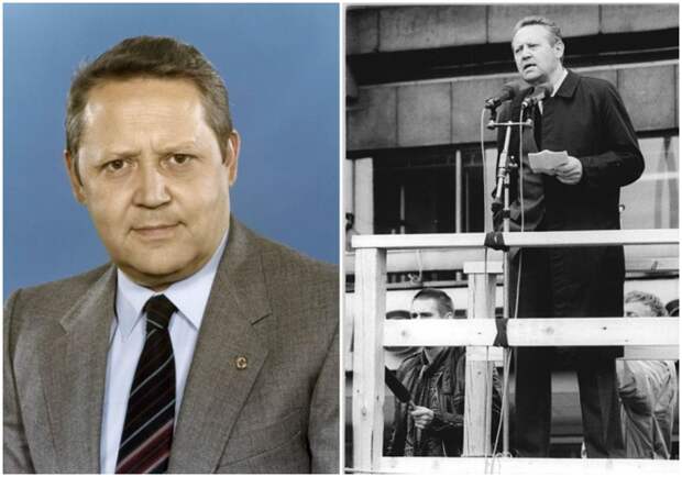 Слева направо: Гюнтер Шабовски, 1982 год. \ Шабовски выступает с речью на демонстрации на Александерплац 4 ноября 1989 года.