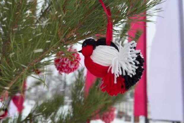 Новогоднюю ёлку в Рассказове украсили вязаными игрушками